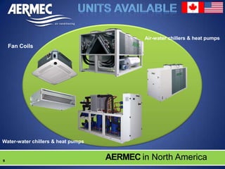 Air-water chillers & heat pumps

Fan Coils

Water-water chillers & heat pumps

5

AERMEC in North America

 