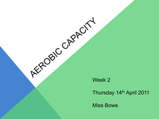 Aerobic capacity Week 2 Thursday 14thApril 2011 Miss Bowe 