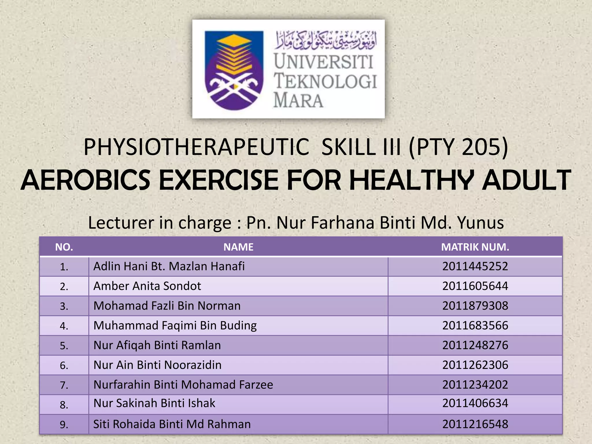 Aerobics exercise for healthy adult | PPTX