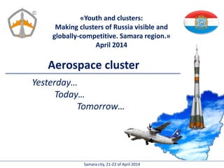 Aerospace cluster
«Youth and clusters:
Making clusters of Russia visible and
globally-competitive. Samara region.»
April 2014
©
Samara city, 21-22 of April 2014
Yesterday…
Today…
Tomorrow…
 