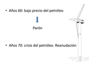 • Años 60: bajo precio del petróleo



                Parón



• Años 70: crisis del petróleo. Reanudación
 