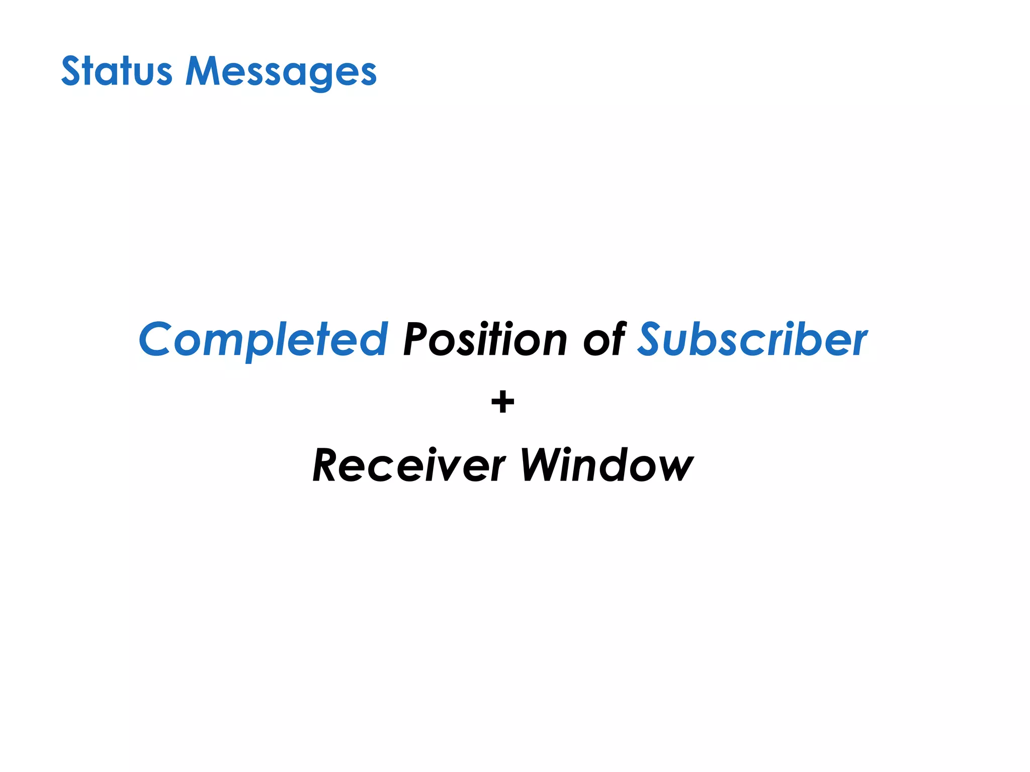 Status Messages
Completed Position of Subscriber
+
Receiver Window
 