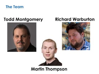 The Team
Todd Montgomery Richard Warburton
Martin Thompson
 