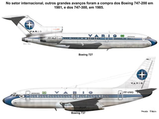 No setor internacional, outros grandes avanços foram a compra dos Boeing 747-200 em
1981, e dos 747-300, em 1985.

Boeing 727

Boeing 737

 