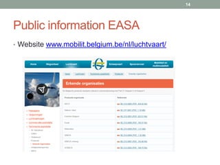Public information EASA
• Website www.mobilit.belgium.be/nl/luchtvaart/
14
 