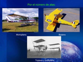 Por el número de alas:




Monoplano                                 Biplano




                  Triplano y multiplano
 