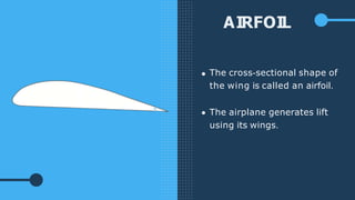 AIRFOIL
The cross-sectional shape of
the wing is called an airfoil.
The airplane generates lift
using its wings.
 