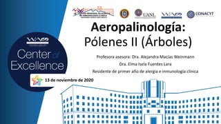 Aeropalinología:
Pólenes II (Árboles)
Profesora asesora: Dra. Alejandra Macías Weinmann
Dra. Elma Isela Fuentes Lara
Residente de primer año de alergia e inmunología clínica
13 de noviembre de 2020
 