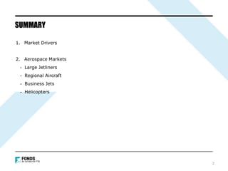 1. Market Drivers
2. Aerospace Markets
- Large Jetliners
- Regional Aircraft
- Business Jets
- Helicopters
SUMMARY
2
 