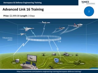 Aerospace & Defense Engineering Training
https://www.tonex.com/systems-engineering-training/aerospace-defense-training/
Advanced Link 16 Training 2
Price: $2,999.00 Length: 3 Days
 