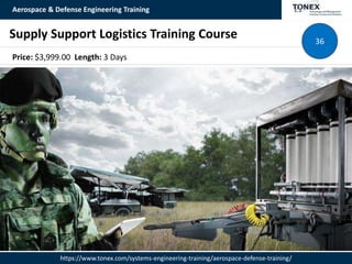 Aerospace & Defense Engineering Training
https://www.tonex.com/systems-engineering-training/aerospace-defense-training/
Supply Support Logistics Training Course 36
Price: $3,999.00 Length: 3 Days
 