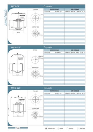 44838-3C                                                Complete
                                      TOP VIEW                         CROSS REFERENCE                          OEM REFERENCE
                                                               CONTITECH            4838 N P03         DAIMLER CHRYSLER A 946 320 01 21
                                                     M24x1,5


                     44838-3




                               55
 195




                                    BOTTOM VIEW


             Ø 230

                                                    M16x1,5




       44838-21C                                               Complete
                                     TOP VIEW                          CROSS REFERENCE                          OEM REFERENCE
                                                               CONTITECH            4838 N P21         DAIMLER CHRYSLER A 942 320 38 21

                                                  M24x1,5
                                                   M16x1,5
                44838-21




                                    BOTTOM VIEW
 210




            Ø 220
                                                   M16x1,5




       44838-22C                                               Complete
                                      TOP VIEW                         CROSS REFERENCE                          OEM REFERENCE
                                                               CONTITECH            4838 N P22         DAIMLER CHRYSLER A 942 320 36 21
                                                     M24x1,5




                     44838-22




                                    BOTTOM VIEW
195
15




             Ø 220
                                                   M16x1,5




            146                                                     Threaded hole          Air inlet        Bolt/Stud           Combo stud
 