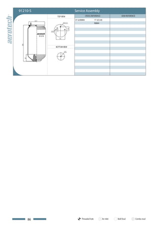 91210-S                         Service Assembly
                   TOP VIEW                CROSS REFERENCE                   OEM REFERENCE
                                CF GOMMA             1T 323-40
                                                     96864




          91210




                  BOTTOM VIEW




    86                               Threaded hole           Air inlet   Bolt/Stud           Combo stud
 