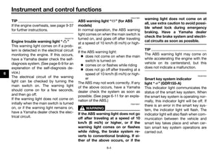 Instrument and control functions
6-4
6
TIP
If the engine overheats, see page 9-37
for further instructions.
EAU42776
Engin...