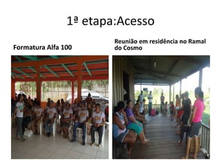 1ª etapa:Acesso
Formatura Alfa 100
Reunião em residência no Ramal
do Cosmo
 