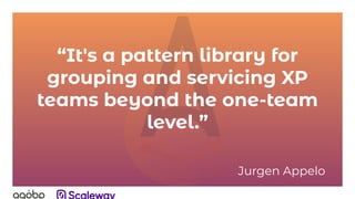 “It's a pattern library for
grouping and servicing XP
teams beyond the one-team
level.”
Jurgen Appelo
 
