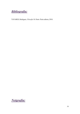 Bibliografia:

TAVARES, Rodrigues, Filosofia 10. Porto: Porto editora, 2010.




Netgrafia:
                                                                14
 