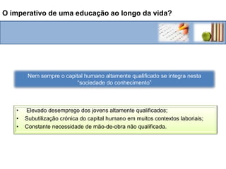 Emergência da “sociedade do conhecimento” com a valorização do capital humano.Chave do sucesso das economias modernas: Educação
