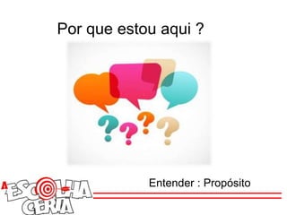 Por que estou aqui ?
Entender : Propósito
 