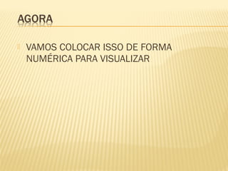  VAMOS COLOCAR ISSO DE FORMA
NUMÉRICA PARA VISUALIZAR
 