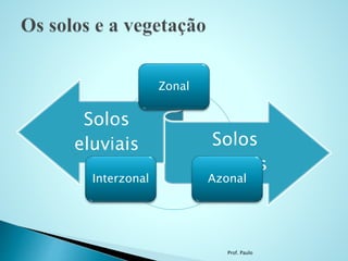 Solos
eluviais Solos
aluviais
Prof. Paulo
Zonal
Interzonal Azonal