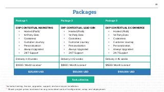 09
Packages
Package 1 Package 2 Package 3
DXP CONTEXTUAL MARKETING
+ Hosted (PaaS)
+ 1st Party Data
+ Cookieless
+ Custome...