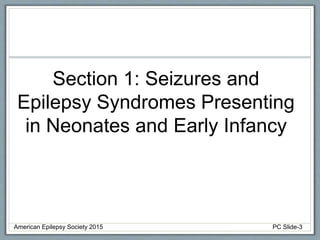 Section 1: Seizures and
Epilepsy Syndromes Presenting
in Neonates and Early Infancy
American Epilepsy Society 2015 PC Slide-3
 