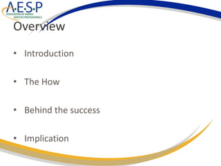 • Introduction
• The How
• Behind the success
• Implication
Overview
 