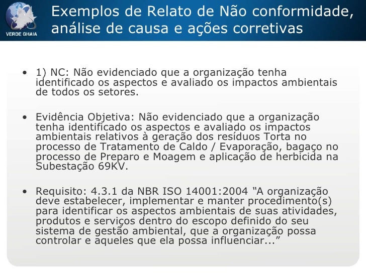 Relatorio de nao conformidade exemplo