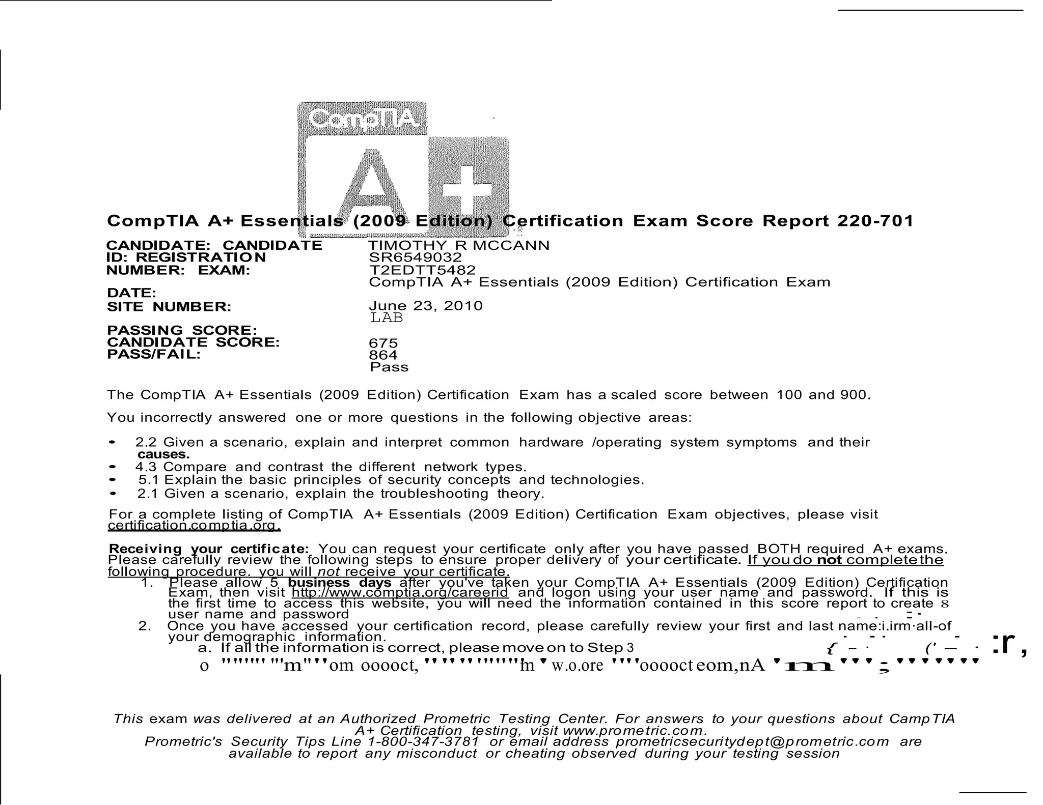 A+ Essentials Exam Score | DOCX