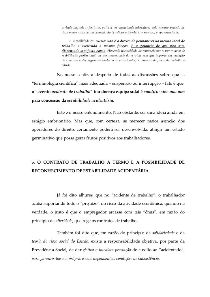 A estabilidade acidentaria nos contrato a prazo certo