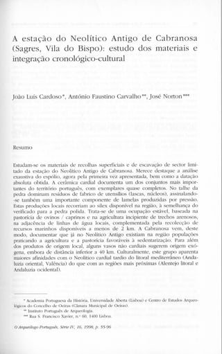 A estação do neolítico antigo de cabranosa. estudo dos materiais e integração cronológica cultural (cardoso, carvalho, norton, 1998)