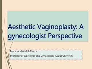 Aesthetic Vaginoplasty: A
gynecologist Perspective
Mahmoud Abdel-Aleem
Professor of Obstetrics and Gynecology, Assiut University
 