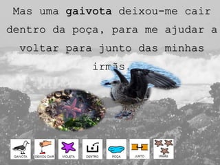 Mas uma gaivota deixou-me cair
dentro da poça, para me ajudar a
voltar para junto das minhas
irmãs.
 