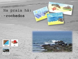 Na praia há:
-rochedos
 