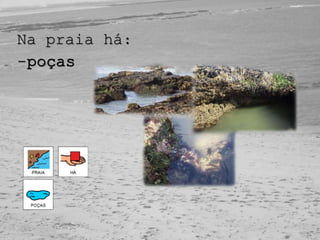 Na praia há:
-poças
 