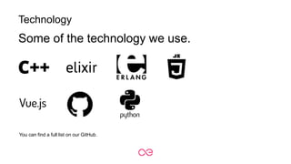 Technology
Some of the technology we use.
You can find a full list on our GitHub.
 