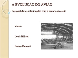 Louis Blériot Santos Dumont Voisin A EVOLUÇÃO DO AVIÃO Personalidades relacionadas com a história do avião 