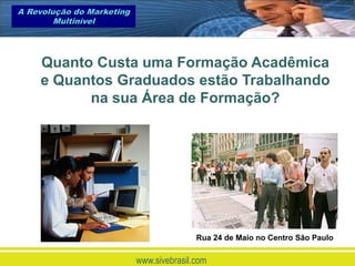 A Revolução do Marketing
        Multinível




    Quanto Custa uma Formação Acadêmica
    e Quantos Graduados estão Trabalhando
          na sua Área de Formação?




                                          Rua 24 de Maio no Centro São Paulo

                           www.sivebrasil.com
 