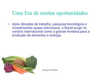 Uma Era de muitas oportunidades Após décadas de trabalho, pesquisa tecnológica e investimentos quase silenciosos, o Brasil surge no cenário internacional como a grande fronteira para a produção de alimentos e energia.   
