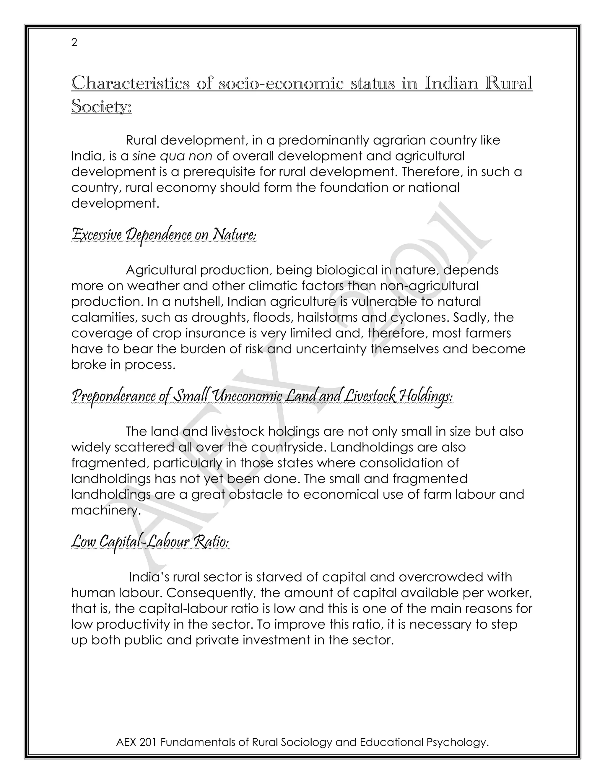 Socio-Economic Status of a Rural Society | PDF