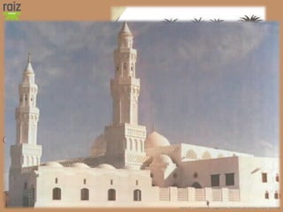 Hora H 7 Custódio Lagartixa, Helena Sardinha, José Gomes
Em 622 Maomé e os seus
fiéis foram expulsos de Meca
e refugiaram-se em Medina:
foi a Hégira, acontecimento
que marcou o ano primeiro
do calendário islâmico.
Aí converteram muitos dos
seus habitantes e
construíram a primeira
mesquita, tendo partido
depois à conquista de Meca.
Quando Maomé morreu, em
632, a Arábia estava quase
conquistada.
Mesquita de Quba (Medina).
 