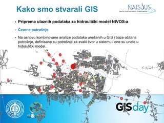 Kako smo stvarali GIS 
• Priprema ulaznih podataka za hidraulički model NIVOS-a 
• Čvorne potrošnje 
• Na osnovu kombinova...