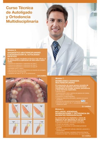 Módulo 6.
LOREM IPSUM D LOREN IPSUN ETSES
Prácticas de diagnóstico
Los alumnos realizarán las prácticas completo de Clase IIª y
otro de Clase IIIª.
• Puntos y planos cefalométricos y dibujo anatómico.
• Análisis de modelos: Llaves de Andrews y Cervera.
• Set-up con montaje de predeterminación corregido.
• Fotografías faciales a.
Presentación
Cefalometría sistema Cervera, fotografías faciales,
panorámicas, estudio de los modelos y de la oclusión.
Ficha de práctica clínica. Introducción a la clínica.
 
