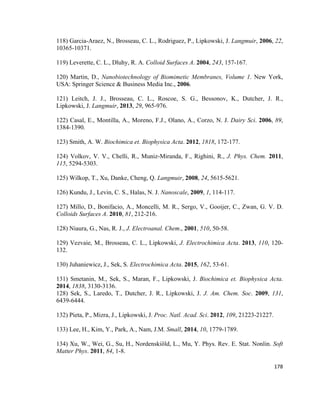 118) Garcia-Araez, N., Brosseau, C. L., Rodriguez, P., Lipkowski, J. Langmuir, 2006, 22,
10365-10371.
119) Leverette, C. L., Dluhy, R. A. Colloid Surfaces A. 2004, 243, 157-167.
120) Martin, D., Nanobiotechnology of Biomimetic Membranes, Volume 1. New York,
USA: Springer Science & Business Media Inc., 2006.
121) Leitch, J. J., Brosseau, C. L., Roscoe, S. G., Bessonov, K., Dutcher, J. R.,
Lipkowski, J. Langmuir, 2013, 29, 965-976.
122) Casal, E., Montilla, A., Moreno, F.J., Olano, A., Corzo, N. J. Dairy Sci. 2006, 89,
1384-1390.
123) Smith, A. W. Biochimica et. Biophysica Acta. 2012, 1818, 172-177.
124) Volkov, V. V., Chelli, R., Muniz-Miranda, F., Righini, R., J. Phys. Chem. 2011,
115, 5294-5303.
125) Wilkop, T., Xu, Danke, Cheng, Q. Langmuir, 2008, 24, 5615-5621.
126) Kundu, J., Levin, C. S., Halas, N. J. Nanoscale, 2009, 1, 114-117.
127) Millo, D., Bonifacio, A., Moncelli, M. R., Sergo, V., Gooijer, C., Zwan, G. V. D.
Colloids Surfaces A. 2010, 81, 212-216.
128) Niaura, G., Nas, R. J., J. Electroanal. Chem., 2001, 510, 50-58.
129) Vezvaie, M., Brosseau, C. L., Lipkowski, J. Electrochimica Acta. 2013, 110, 120-
132.
130) Juhaniewicz, J., Sek, S. Electrochimica Acta. 2015, 162, 53-61.
131) Smetanin, M., Sek, S., Maran, F., Lipkowski, J. Biochimica et. Biophysica Acta.
2014, 1838, 3130-3136.
128) Sek, S., Laredo, T., Dutcher, J. R., Lipkowski, J. J. Am. Chem. Soc. 2009, 131,
6439-6444.
132) Pieta, P., Mizra, J., Lipkowski, J. Proc. Natl. Acad. Sci. 2012, 109, 21223-21227.
133) Lee, H., Kim, Y., Park, A., Nam, J.M. Small, 2014, 10, 1779-1789.
134) Xu, W., Wei, G., Su, H., Nordenskiöld, L., Mu, Y. Phys. Rev. E. Stat. Nonlin. Soft
Matter Phys. 2011, 84, 1-8.
178
 