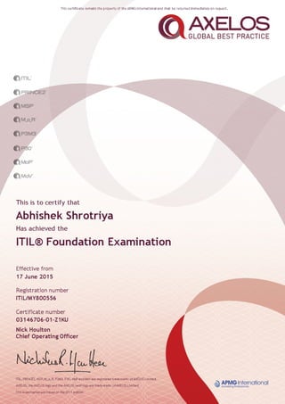 ITIL Abhishek Certificate