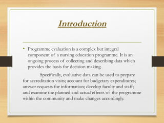 Comprehensive Guide to Programme Evaluation in Nursing Education | PPTX
