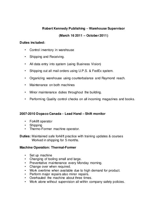 warehouse resume skills