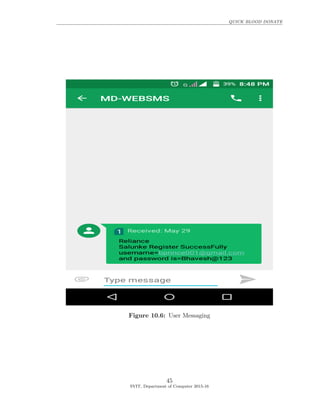 QUICK BLOOD DONATE
Figure 10.6: User Messaging
45
SVIT, Department of Computer 2015-16
 