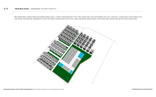 Architecture of the Future Conference: New Forms, Materials and Approaches Panel © Simone de Gale Architects
3.15 New Buildings – Maximizing the Site Capacity
We proposed three new buildings which will form a masterplan that ties together the site based on the concept, a beautiful rectangle on
the plan, enforcing strength in the pattern, enhancing the style, and creating additional facilities and space within the site envelope.
 